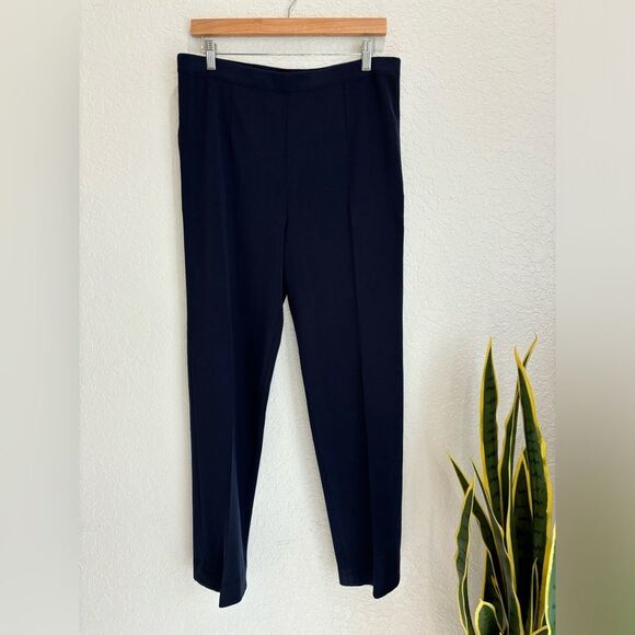 Ming Wang Navy Blue Knit Straight Leg Pull On Pants Size Large - Picture 1 of 4